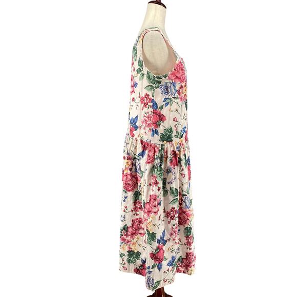 Vtg 80s 90s NOS Brights Creek Cottage Garden Midi Dress Romantic Boho 14? Floral - Picture 2 of 16